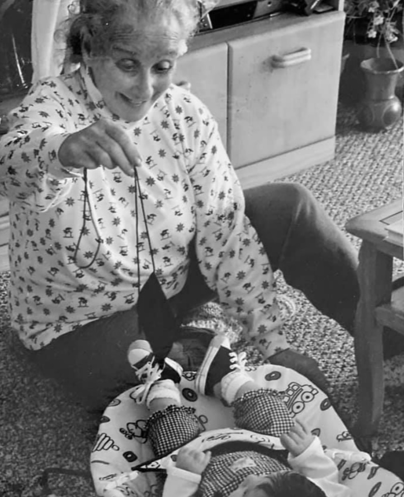 My Oma and I (as an infant) before she passed away. 2004. from the Holocaust lesson plan The Köenigsgartens & the Kindertransport: Ilse’s Story of Survival