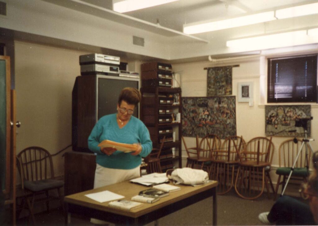 Tauba Weiss in the original Holocaust Center library